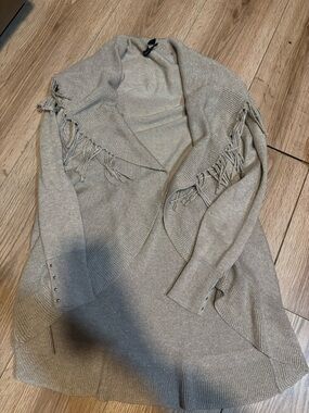 White House Black Market Silver-Tone Fringe Open-Front Cardigan